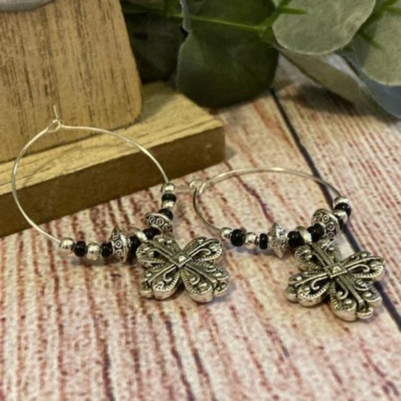 Beaded Cross Hoop Earrings - Picture 2 of 8